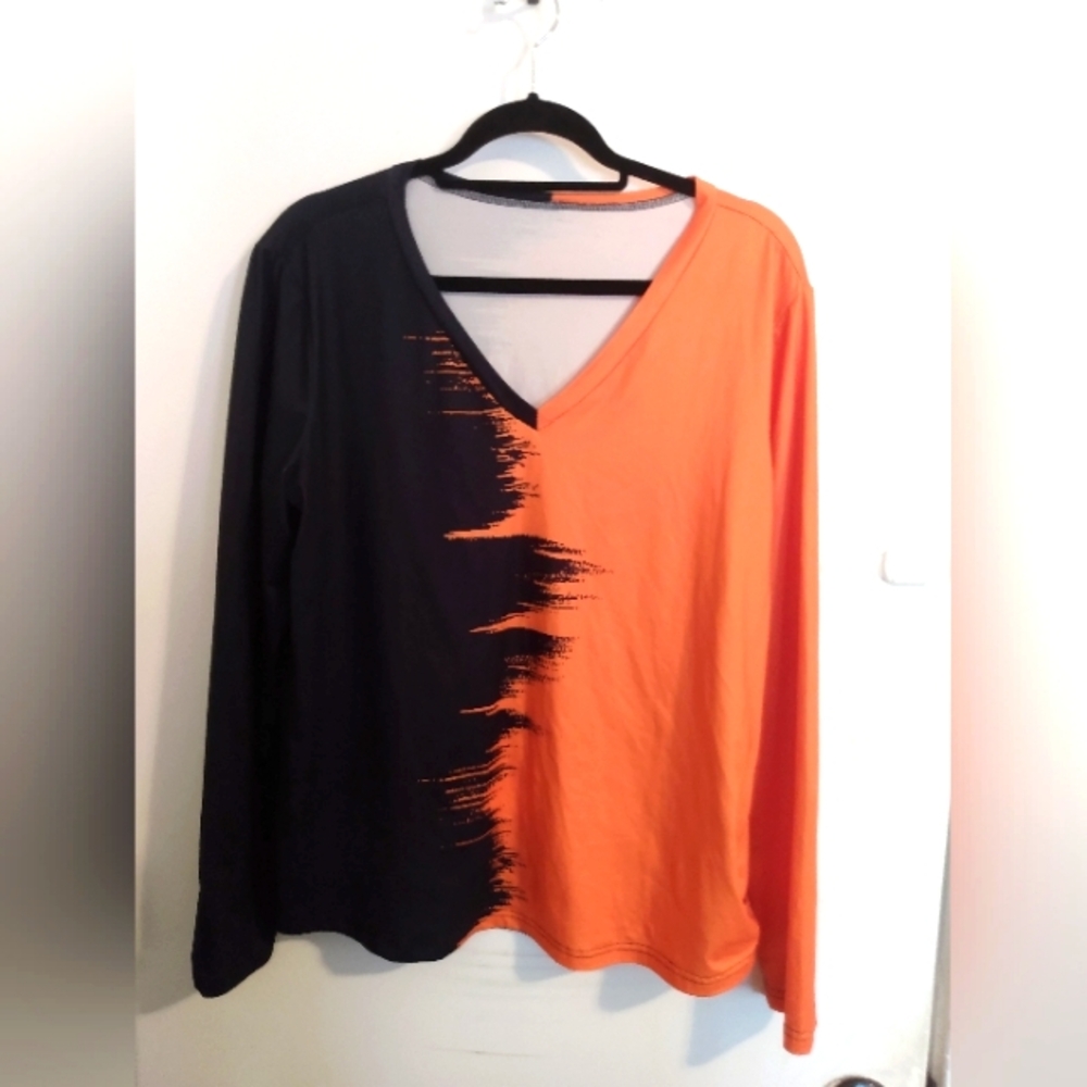 Shein Black and Orange Long Sleeve Shirt Size XL